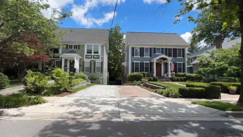 Large detached homes line a quiet residential street in Chevy Chase, Maryland