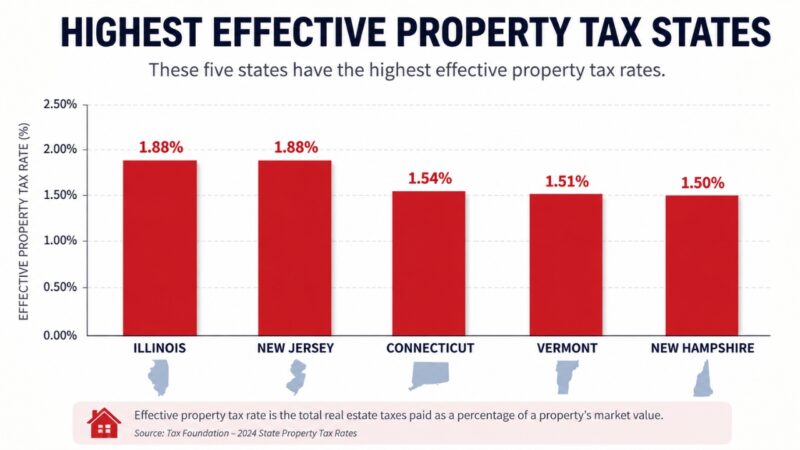Bar chart showing the five states with the highest effective property tax rates