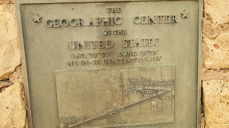 Close-up of the historic plaque marking the geographic center of the contiguous United States near Lebanon, Kansas