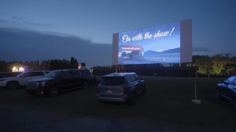 Cars face the movie screen at Shankweiler Drive-In on a Pennsylvania weekend night